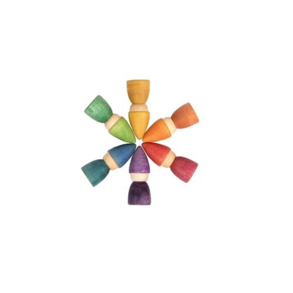 NWT Grapat Wooden Toys Rainbow Tomtens Set of 6 - Picture 2 of 3